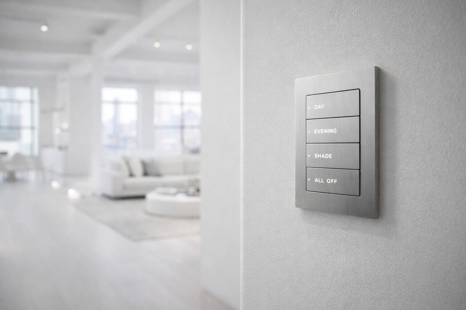 Lutron Palladiom keypad in minimalist loft